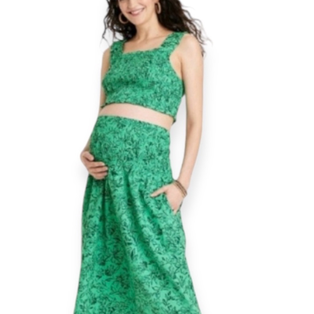 Green Floral Maternity Crop Tank Top
